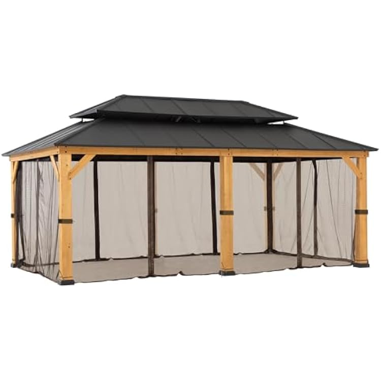 Sunjoy Replacement Mosquito Netting Panels,Waterproof 6- Panels Screen Walls for 12 x 20 ft Outdoor Gazebo, Patio & Backyard Protection, Brown