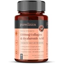 pureclinica Triple Strength Marine Collagen & Hyaluronic Acid 1500mg per Tablet | 720 Tablets (4 Bottles of 180) | Supports Skin, Joints & Hydration