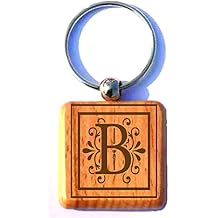 Engraved Monogrammed Wood Key Chain