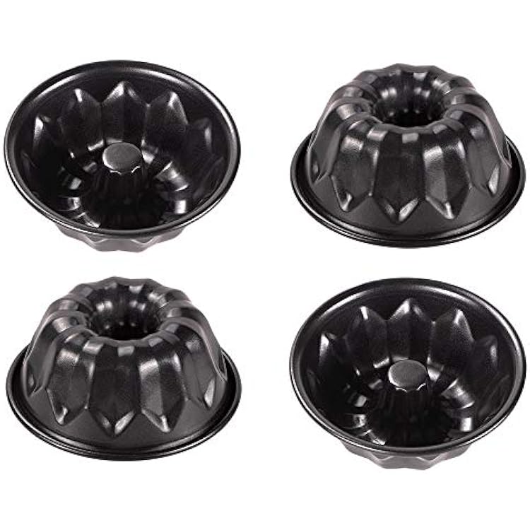 Webake 4 Inch Mini Fluted Tube Pans Nonstick Bakeware Set of 4, Angel Food Cake, Kugelhopf, Brownie