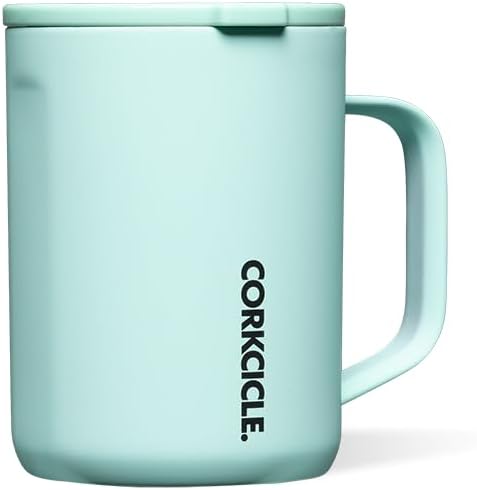 Corkcicle Origins Neon Lights Travel Coffee Mug - Triple Insulated Stainless Steel Cup for Hot Drinks - Spill Proof, Reusable, BPA-Free, Dishwasher Safe - Sun-Soaked Teal, 475ml/16oz