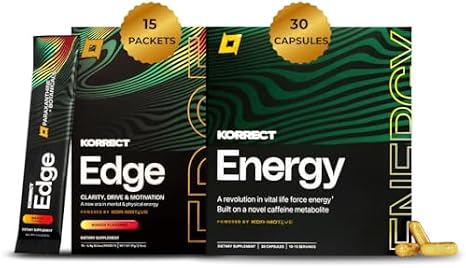 Korrect Energy & Edge Bundle, Paraxanthine Capsules + Powder, 45 Ct