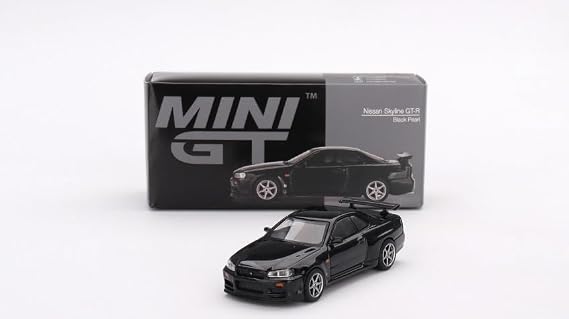 True Scale Miniatures Model Car Compatible with Nissan Skyline GT-R (R34) V-Spec Black Pearl Limited Edition 1/64 Diecast Model Car MGT00570