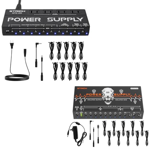 STRICH SPS-20 Guitar Power Supply 10 Isolated DC Output for 9V12V18V Effect Pedal, SPS-40B Rechargeable Guitar Pedal Power Supply with Built-in 10000mAh 10 Outputs DC 9V 2x300mA, 8x100mA Jacks
