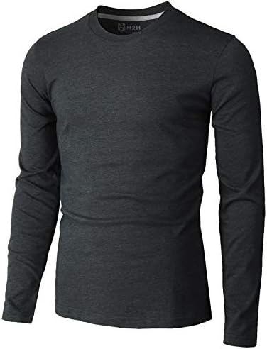 H2H Mens Casual Slim Fit Long Sleeve T-Shirts Soft Lightweight V-NeckCrew-Neck Size XS to 3XL