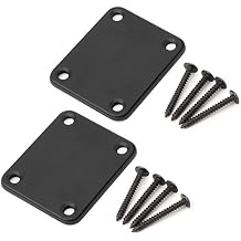 2 Pack Guitar Metal Neck Plates with Plastic Mat Compatible for Strat Tele Style Electric Guitar Replacement, Black
