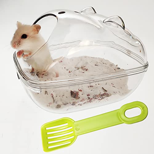 Hamster Bathroom with Scoop Set, Transparent Sand Bathtub with Large Space for Small Animals, Dwarf Hamster Toilet M6X4X4 inch