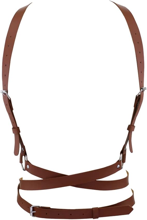 Women's Punk Waist Belt Body Chain Faux Leather Harness Adjustable with Buckles and O-Rings(SS-05Brown)