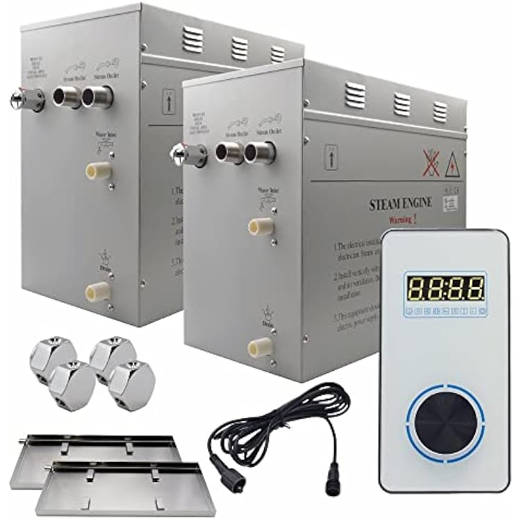 Superior Encore 24kw Self-Draining Steam Bath Generator Kit with Vertical Digital Keypad in White and a Drip Pan
