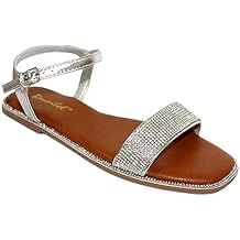 Bonnibel Womens rhinestone flat sandals ankle strap