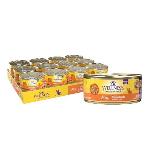 Wellness Complete Health Pate Adult Canned Wet Cat Food, Natural, Protein Rich, Grain Free, Chicken Entree Recipe, 5.5 oz, Pack of 24 Cans