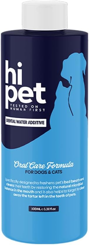 Hi Pet Cat and Dog Dental Water Additive, Dog Breath Freshener and Teeth Cleaner, Hi pet Water Additive Supports Gum Health, No Toothpaste or Toothbrush Required (Pack of 1)