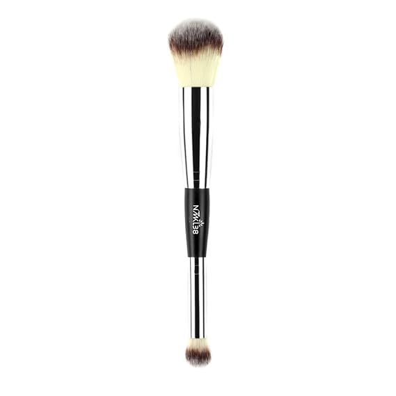 Double Ended Complexion Brush Face Concealer Powder Makeup Brush, Blending Liquid Foundation, Cream Cosmetics - Black Handle, Vegan Brush, Cruelty Free