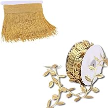 Gold Leaf Ribbon 20 Yards Gold Leaves Trim Gold Fringe Trim 5 Yards Fringe Tassel Trim