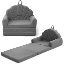 Airpanda Toddler Chair for Kids, 2-in-1 Soft Couches that Fold Out for Toddler, Convertible Baby Sofa to Lounger for Playroom with Cute Petal Design,Gray