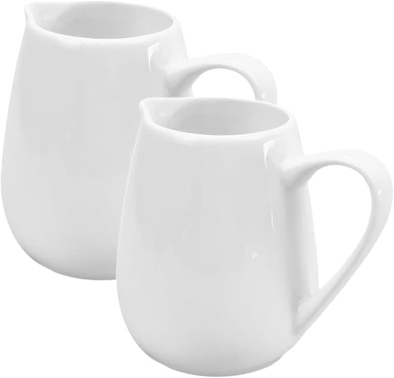 Sizikato 2pcs White Porcelain Creamer Pitcher, 6oz Syrup Serving Pitcher for Tea Coffee Milk