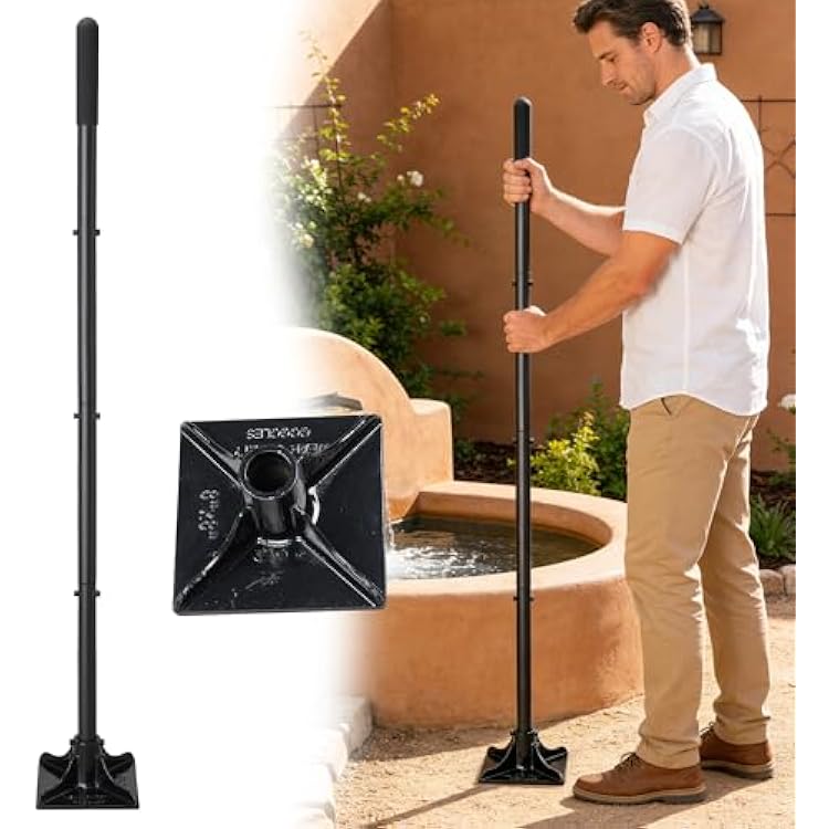 Tamper Tool with Detachable Long Handle, 59 Inch Manual Heavy Duty Soil Compactor for Pavers, Stones, Lawn Edging, Fence Post Installation, Black