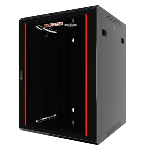15U Wall Mount Network Cabinet, 18 Inch Deep Enclosed Server Rack with Locking Tempered Glass Door for Home Lab, Office IT & AV Equipment