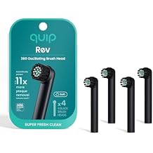 quip Rev Oscillating Electric Toothbrush Heads - 4 Pack - Verified quip Brush Head Refills for Oscillating Toothbrushes - Soft Bristles, Dual-Length, Compact - Last 3 Months Each - Black