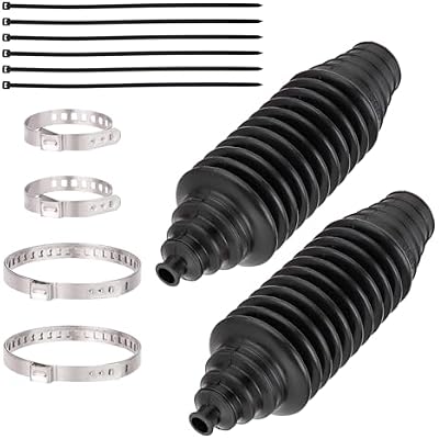 Toolwiz Inner Tie Rod Boot Kit, 2PCS Universal Adjustable Car Tie Rod Boot with Bellow Cable Ties and Clamps, Dustproof Silicone Rack and Pinion Boot Accessories for Cars, SUVs, Trucks Steering System