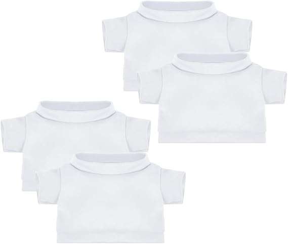 4PCS Stuffed Animal Clothes Set Basic White Tee Shirts for Build-A-Bear & Plush Dolls, DIY Bear Outfits Accessories.
