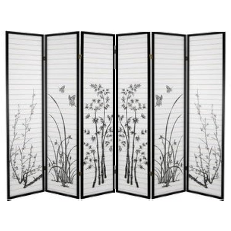Panel Bamboo Floral Room Divider - Black