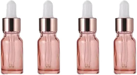 4 Pack Glass Dropper Bottles,10ml/15ml/30ml/50ml/100ml Essential Oil Bottles Dropping Bottles With Rose gold Cap Perfume Empty Travel Sample Vials Essence Liquid Cosmetic Containers(10ml)