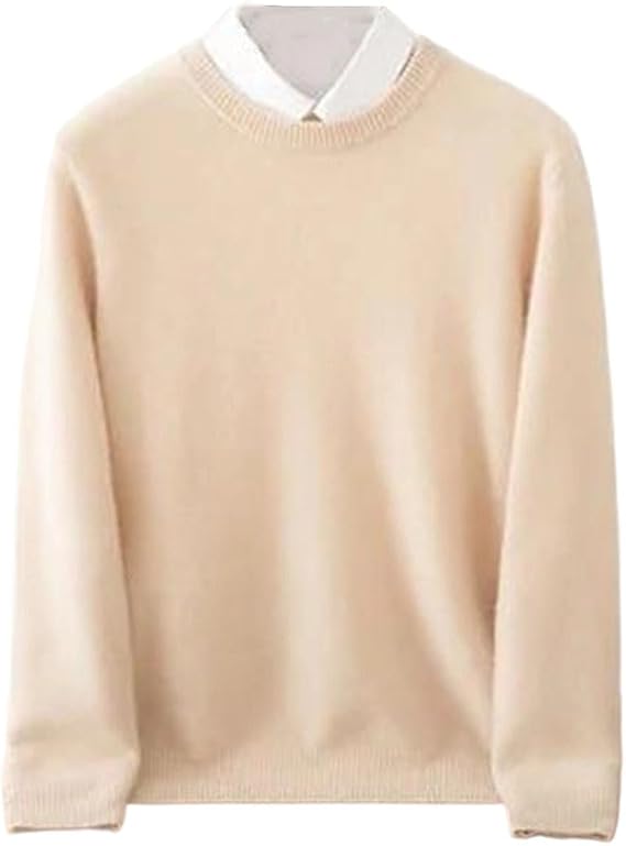 Men's 100% Cashmere Sweater Round Neck Knit Pullover Solid Color Long Sleeve Business Casual Jumper