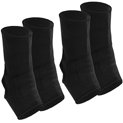 Geyoga 2 Pairs Muay Thai Ankle Support Compression Ankle Sleeve Boxing Foot Braces for Men Breathable Women Foot Wraps Support for Martial Arts Kickboxing Gym RunningBlack,L