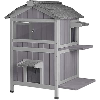 Aivituvin Outdoor Cat House,Two-Story Feral Cat Shelter,Weatherproof Cat Enclosure for Winter with Escape Doors