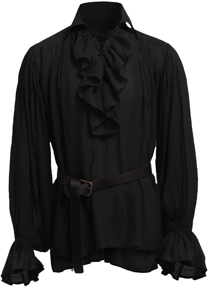 BaronHong Pirate Shirt for Men Vampire Renaissance Victorian Steampunk Gothic Curled Medieval Halloween Costume