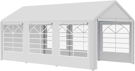 Extra Large Outdoor Canopy for Cars & Parties, 20x10ft UV Resistant Heavy Duty Car Port Tent with Cathedral Windows & Galvanized Steel Frame (White)