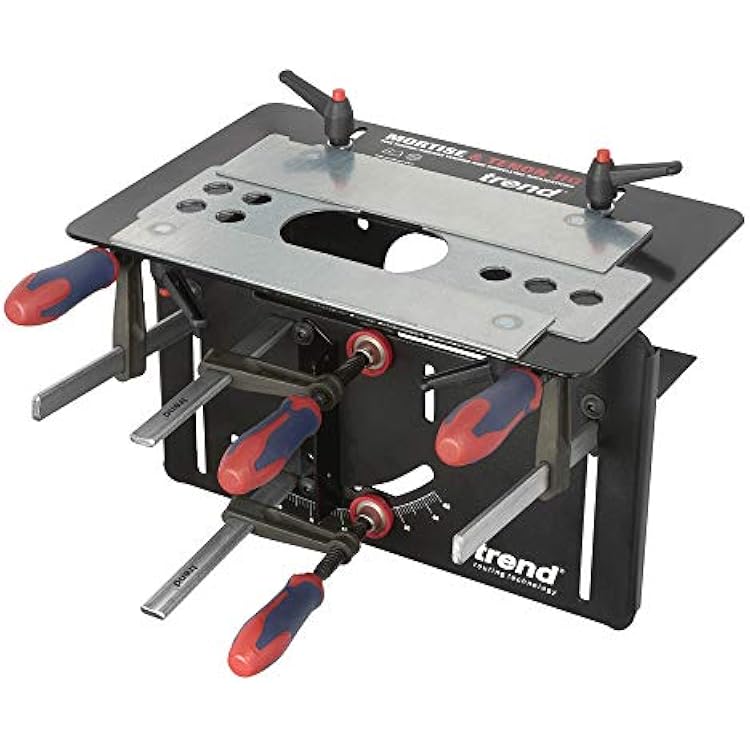 Trend Mortise and Tenon Jig for Perfect-Fitting Joints, Ideal for Furniture Construction, Fully Adjustable for Compound Angle Joints, Includes US-Style Screw-On Template Guide, MTJIG