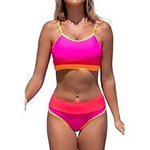 Beachsissi Women High Waisted Bikini Set Color Block Swimsuit Scoop Neck Patchwork Bathing Suit