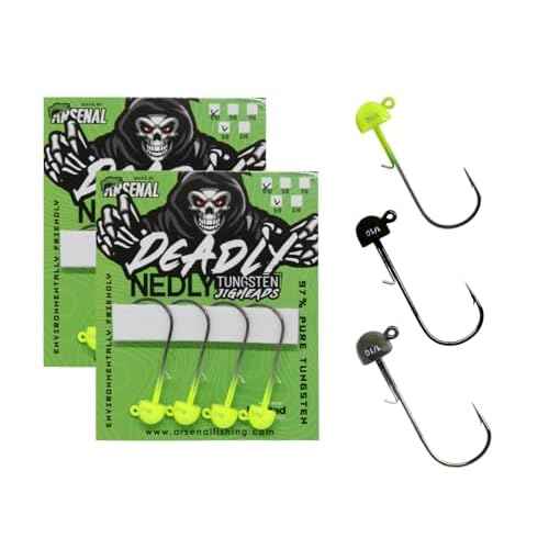 Arsenal Deadly Nedly Tungsten Jig Heads Tungsten with Light Wire Hook & Wire Keeper Mushroom Shape for Bass, Walleye, Panfish Stand-Up Presentation for Lures 8 PCS