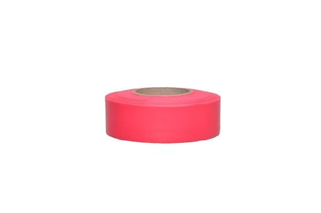 NMC FT20 Fluorescent Flagging Tape - 1.1875 in. x 150 ft., Red, Blank Non-Adhesive Vinyl Marker Tape, 3 mm Thickness