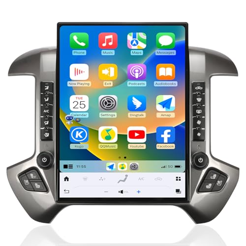 Car Radio for Chevrolet Silverado GMC Sierra 2014-2019 Stereo Replacement Head Unit 15.6 Inch 2K IPS Touch Screen Tesla Style Carplay Android Auto GPS Navigation Multimedia Play OEM 8 Inch Silver