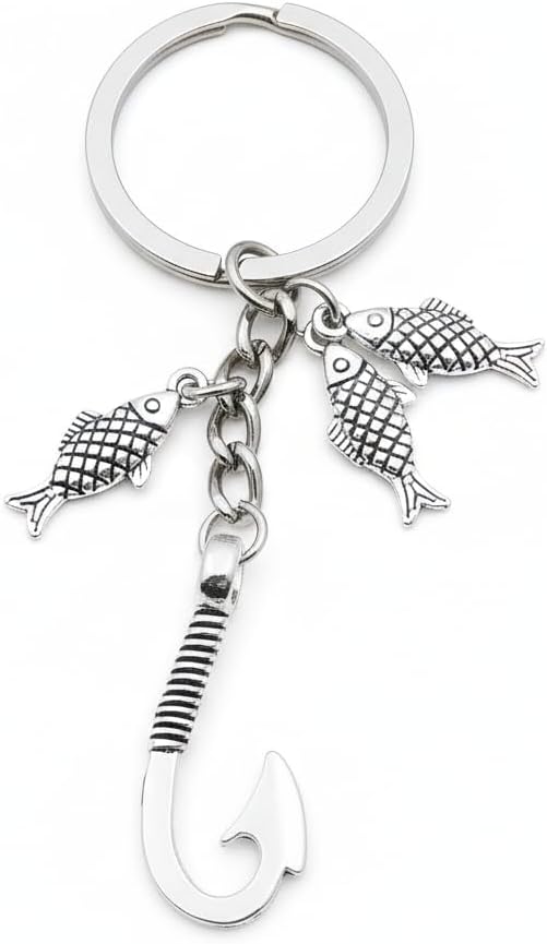 Fish Keyring – Fish Hook Keychain Bag Charms for Men and Women, Cool Key Rings Gifts for Fisherman, Friends, Girls