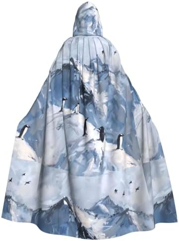 Penguins on the snowy mountain Pattern Halloween Adult Hooded Cloak No Zipper, Comfortable & Durable for Role-Playing