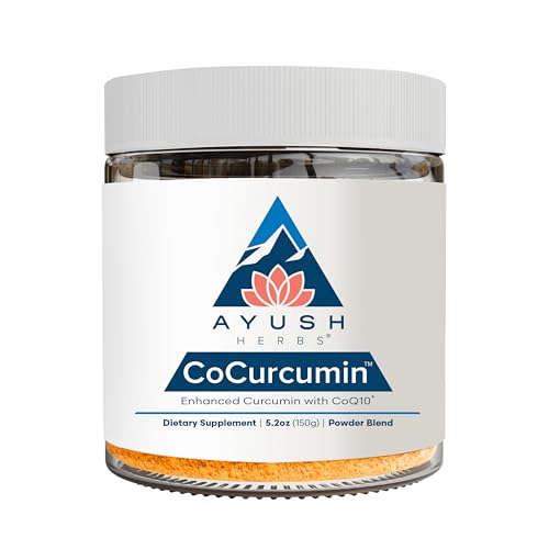 Ayush Herbs CoCurcumin - Turmeric Powder, Curcumin Powder with Black Pepper, CoQ10, MCT Oil for Glowing Skin, Joint, Muscle, and Gut Health - 4.2 Oz Jar 30 Servings
