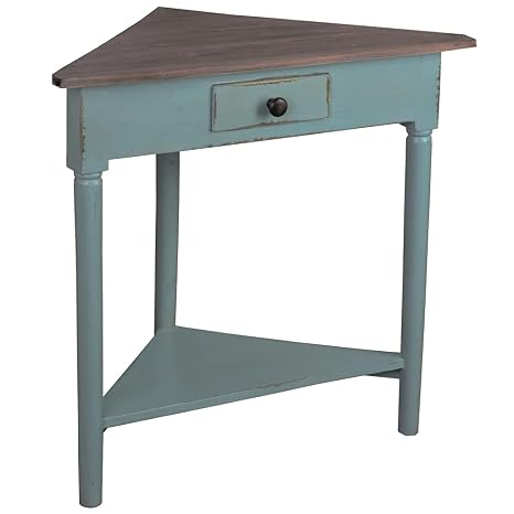 Sunset Trading Shabby Chic Cottage Corner Table, Beach blue with raftwood top
