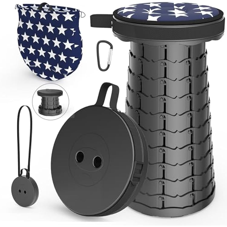 ALEVMOOM Collapsible Stool with Cushion, Capacity 440lbs, Adjustable Height Portable Telescoping Folding Stool, for Outdoor Camping Travel Hiking Fishing
