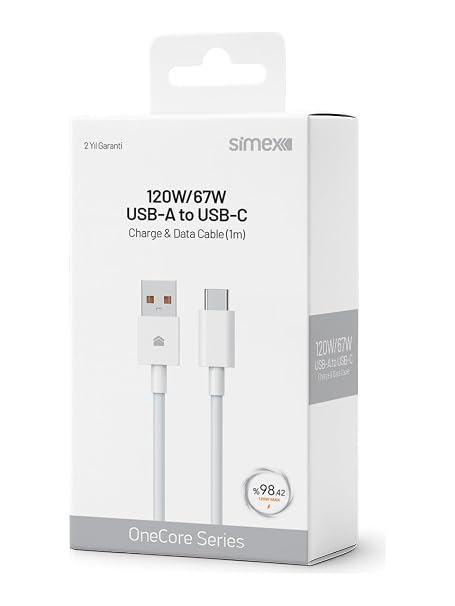 Simex 67W / 120W USB to Type-C 6A Turbo Hızlı Şarj Kablosu 1 Metre CE Belgeli Xiaomi Uyumlu