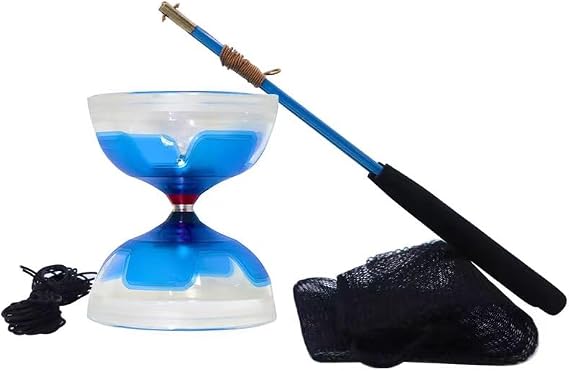 DSJUGGLING 5" Triple Bearing Axle Flower Shining Diabolo Juggling Set - Includes Aluminum Diablo Sticks with Replacement Pro Slide Strings and Travel Bag (Blue)
