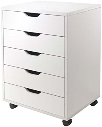 Ergode Wood Halifax 5-Drawer Cabinet - White, Solid Beech Wood, Easy Assembly, 20lbs Weight Capacity, Vertical Design, Casters, Declutter & Organize
