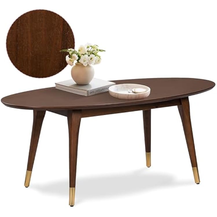 Elle Decor Clemintine Mid-Century Modern Living Room Furniture Collection, Oval Coffee Table, Walnut Brown