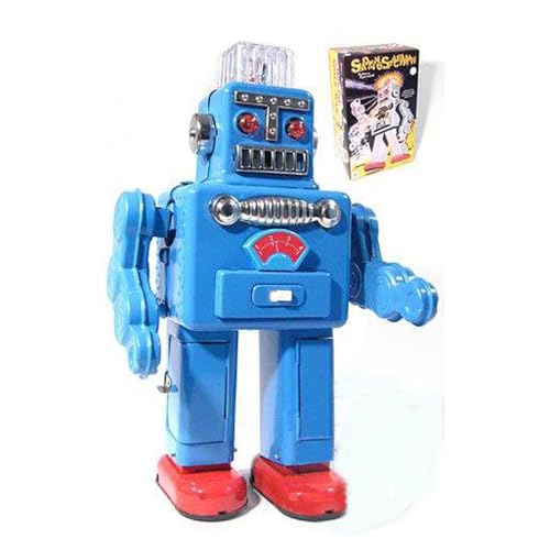 Charmgle Electric Walking Robot Toys Premium Tin Toy Smoke Spraying Robots Novelty Bithday Party Favor Home Decoration Adult Collection Blue