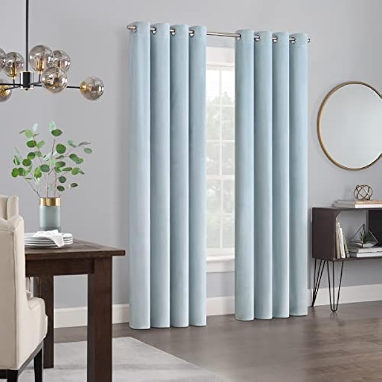Eclipse Aurelia Velvet Room Darkening Grommet Noise Reduction Window Curtains 2 Panels, 52 in x 84 in, Blue