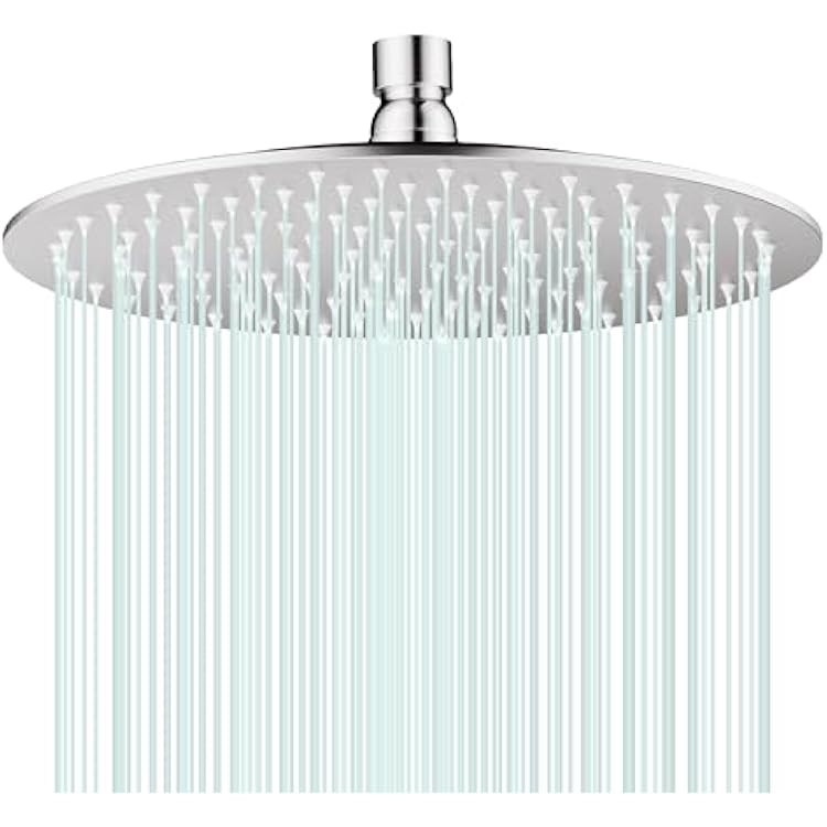 All Metal Rain Shower Head - Heavy Duty Stainless Steel, Easy Install, High Water Flow, Ultra-Thin Modern Design for Bathroom Brushed Nickel, 10BNW0088