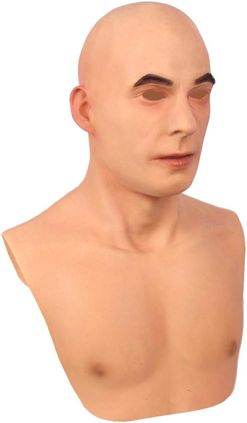 Young Man Silicone Mask with Chest Full Head Male Face for Cosplay Masquerade Halloween Costume